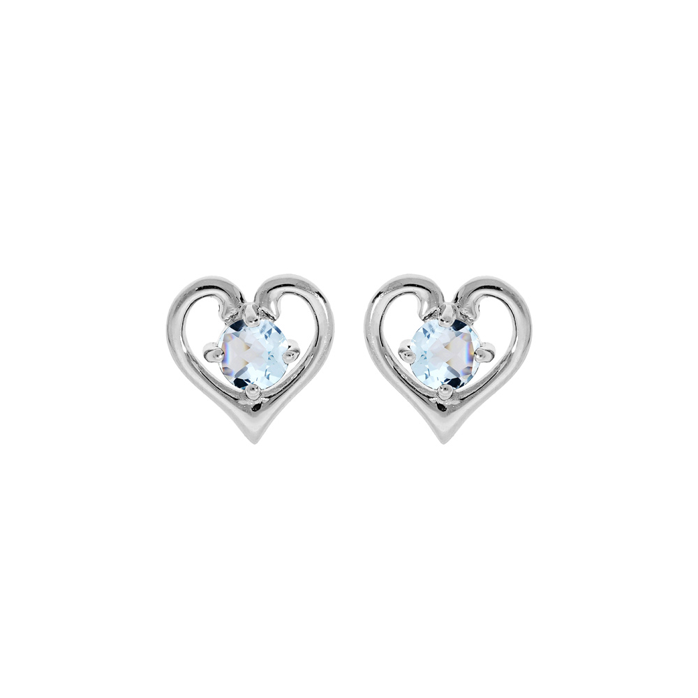 Boucles d\'oreille en argent rhodi� coeur avec Topaze bleu clair v�ritable serti et fermoir poussette - Vue 1