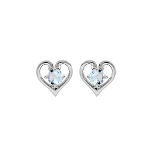 Boucles d\'oreille en argent rhodi coeur avec Topaze bleu clair vritable serti et fermoir poussette - Vue 1