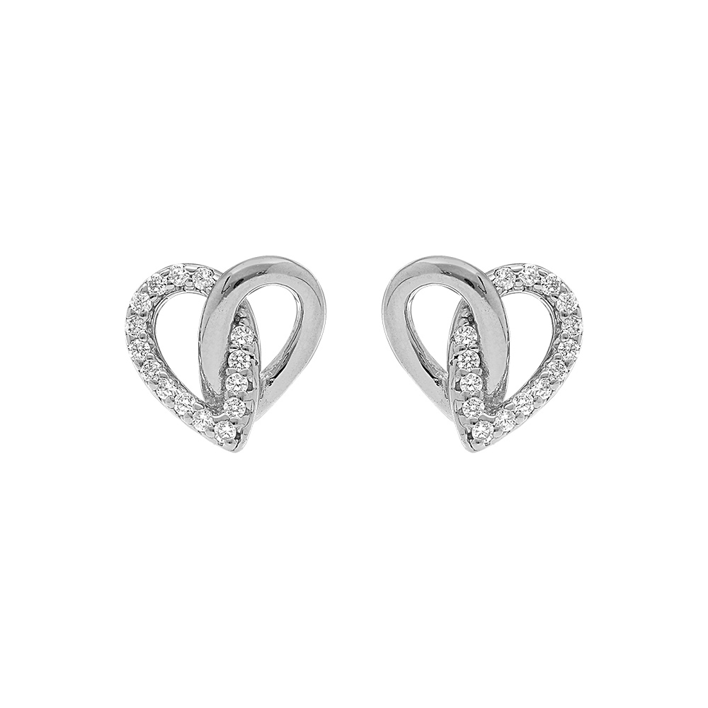 Boucles d\'oreille en argent rhodi� coeur pav� d\'oxydes blancs - Vue 1