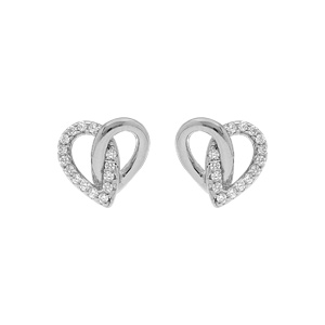 Boucles d\'oreille en argent rhodié coeur pavé d\'oxydes blancs - Vue 1