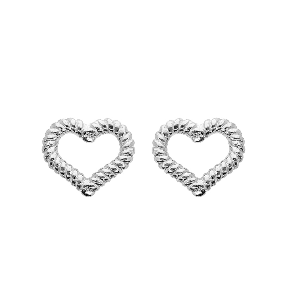 Boucles d\'oreille en argent rhodi� coeur torsad� ajour� et fermoir poussette - Vue 1