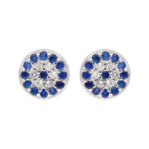 Boucles d\'oreille en argent rhodi collection joaillerie pastille empierre bleus et blancs et fermoir poussette - Vue 1