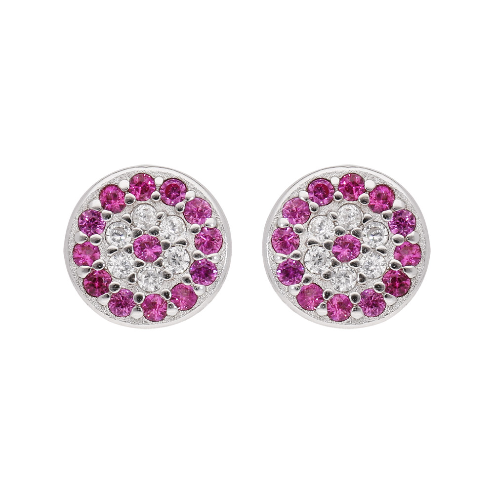 Boucles D'oreilles Clous En Argent 925 Rhodié Avec Pierre Rose - Poinçonné - Occasion TBE