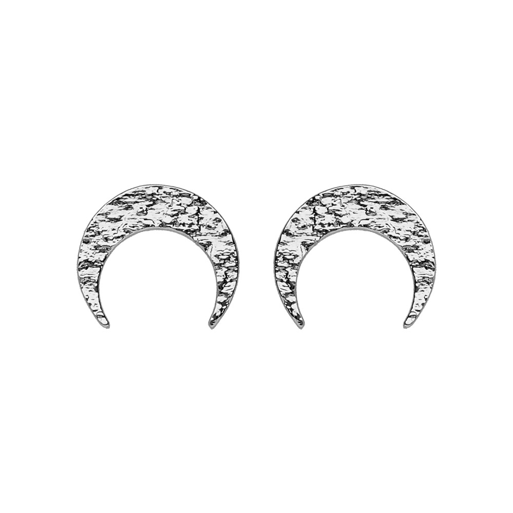 Boucles D’oreilles Clous Argent 925 Rhodié - Motif Croissants & Arabesques 14mm, Neuf Avec étiquettes