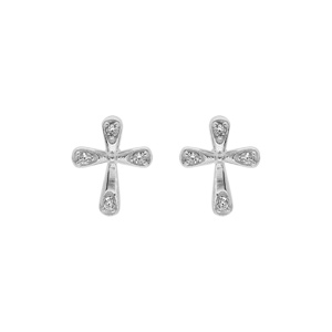 Boucles d\'oreille en argent rhodi croix 0.6 x 0.80mm avec oxydes blancs sertis et fermoir poussette - Vue 1