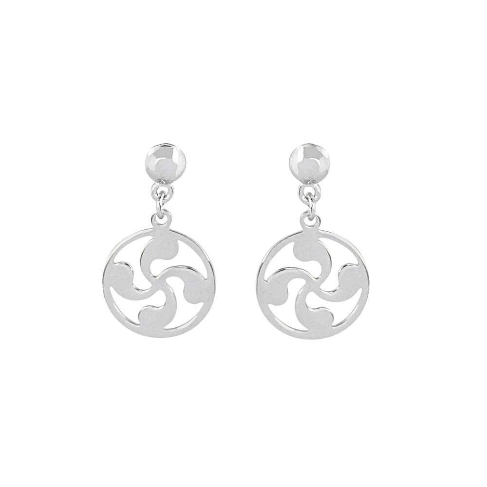 Boucles d\'oreille en argent rhodi� croix Basque suspendu 10mm et fermoir poussette - Vue 1
