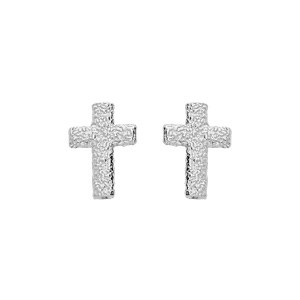 Boucles d\'oreille en argent rhodi croix givre et fermoir poussette - Vue 1