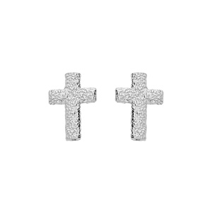 Boucles d'oreille en argent rhodi� croix givr�e et fermoir poussette - 9mm X 6mm