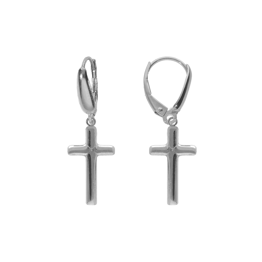 Boucles d\'oreille en argent rhodi croix moyenne 16mm, fermoir dormeuse - Vue 1