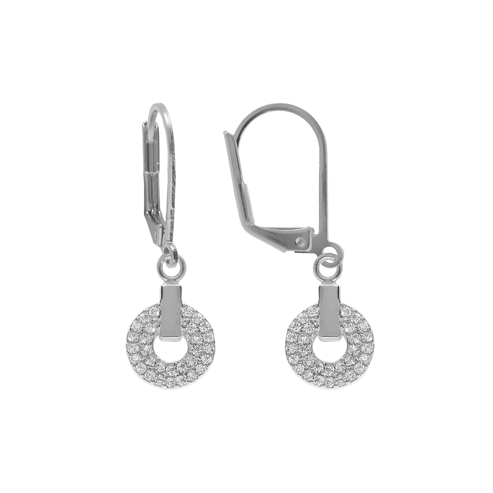 Boucles d\'oreille en argent rhodi� de forme ronde avec oxydes blancs sertis, fermoir dormeuse - Vue 1