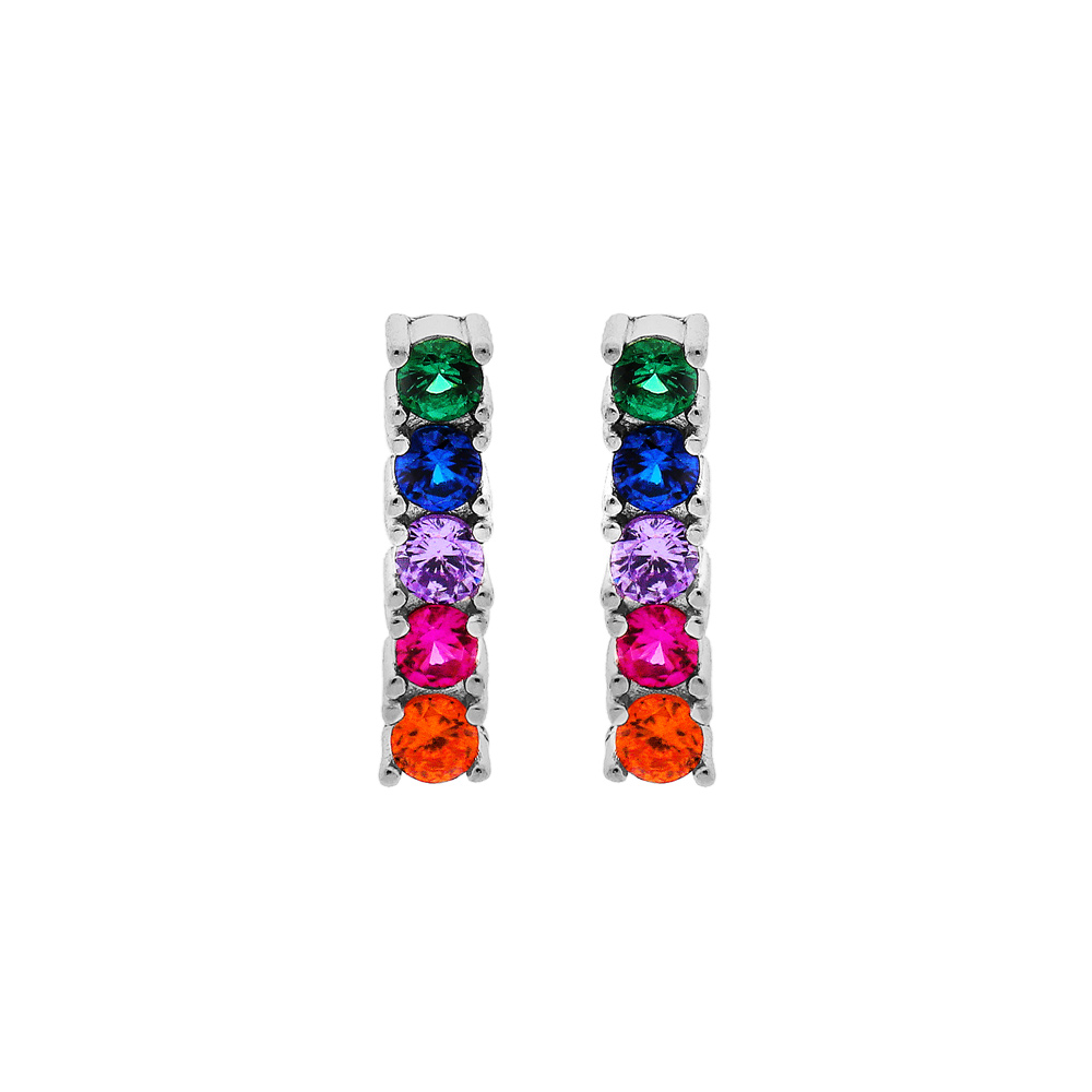 Boucles d\'oreille en argent rhodi descente de pierres multi couleurs et fermoir poussette - Vue 1