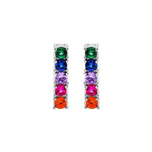 Boucles d\'oreille en argent rhodi descente de pierres multi couleurs et fermoir poussette - Vue 1