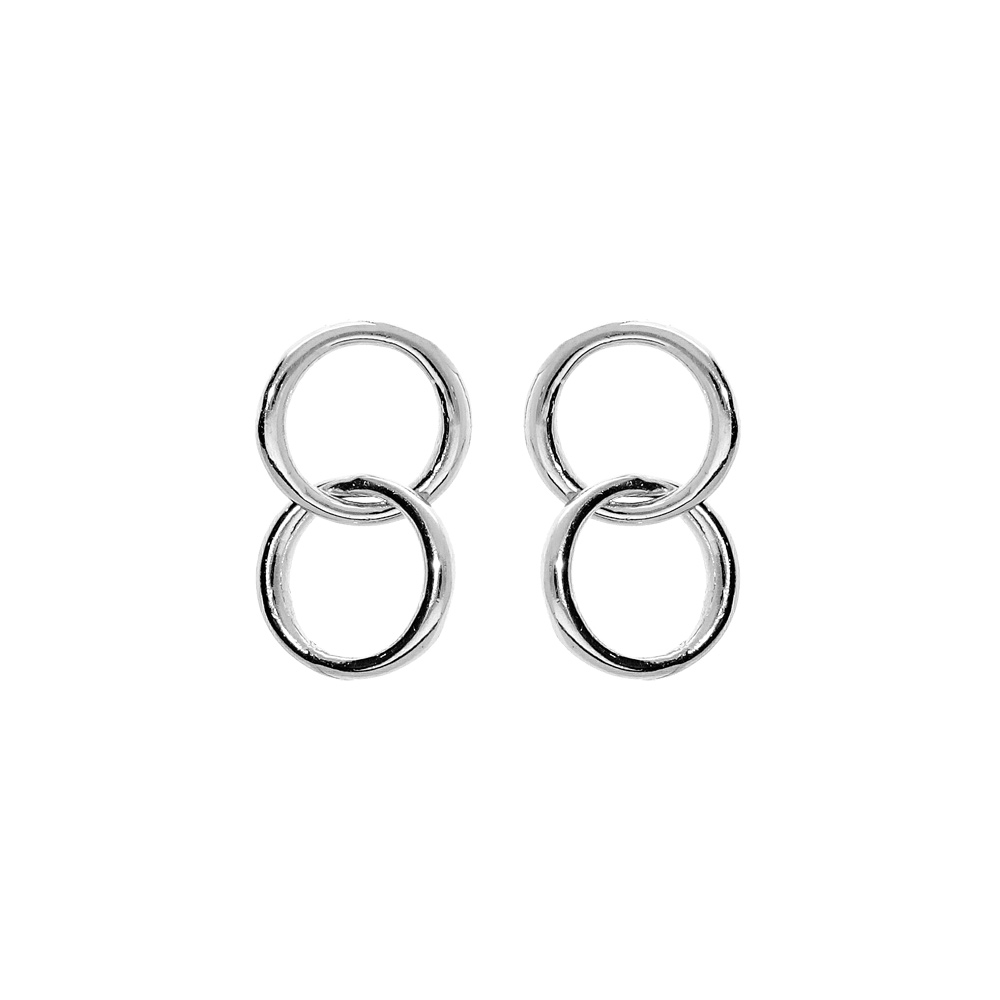 Boucles d\'oreille en argent rhodi� double cercle entrem�l� et fermoir poussette - Vue 1