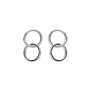 Boucles d\'oreille en argent rhodi double cercle entreml et fermoir poussette - Vue 1