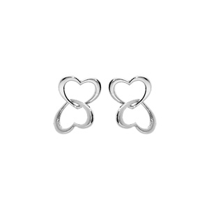 Boucles d\'oreille en argent rhodi double coeur entreml et fermoir poussette - Vue 1