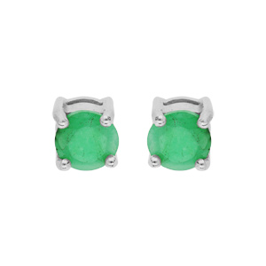 Boucles d\'oreille en argent rhodi Emeraude vritable 4 griffes et fermoir poussette - Vue 1