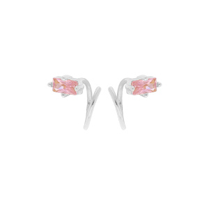 Boucles d\'oreille en argent rhodi enroule avec oxyde rose - Vue 1