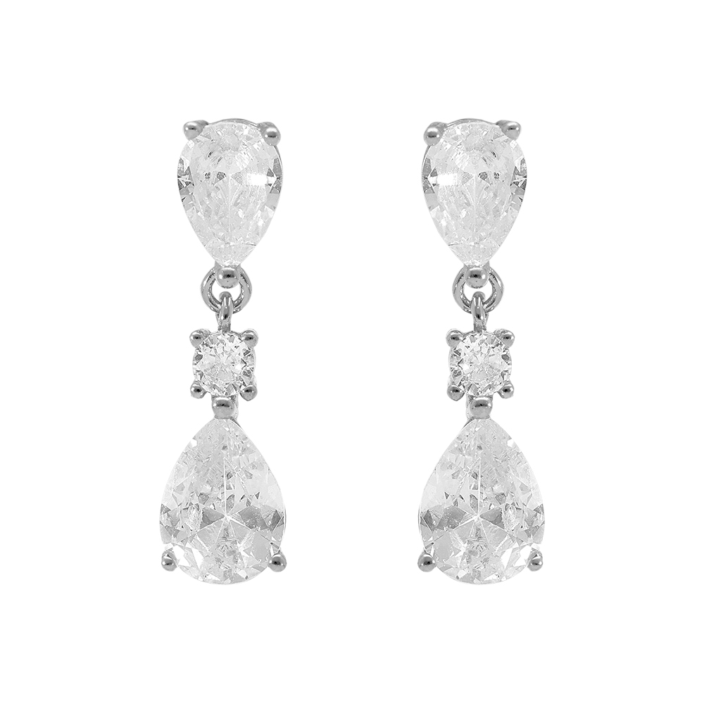 Boucles d\'oreille en argent rhodi� ensemble d\'oxydes forme goutte et fermoir poussette - Vue 1