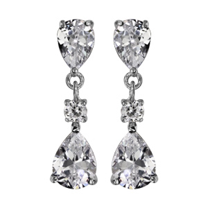 Boucles d\'oreille en argent rhodi ensemble d\'oxydes forme goutte et fermoir poussette - Vue 1