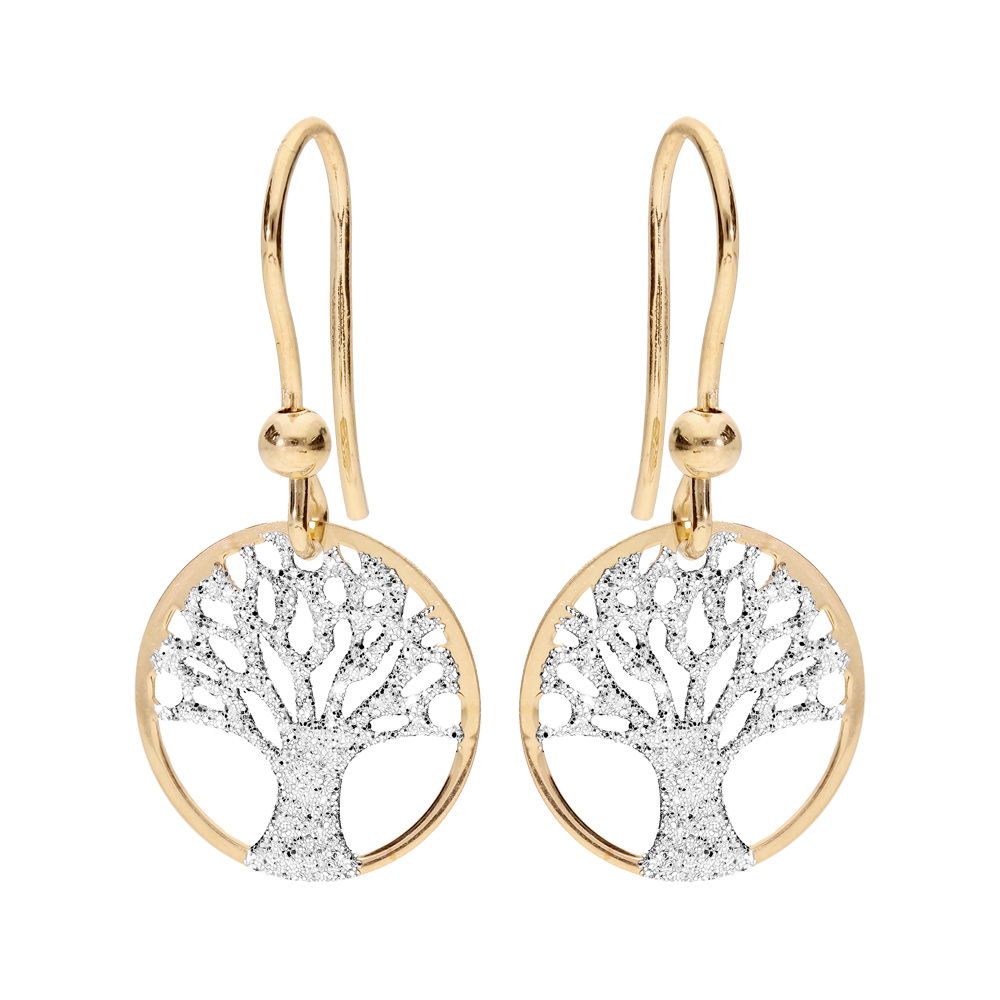 Boucles d'oreille en argent rhodié et dorure jaune arbre de vie granité Boucles d'oreille en argent rhodié et dorure jaune arbre de vie granité