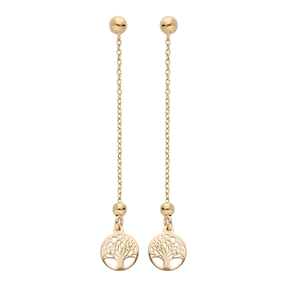Boucles d\'oreille en argent rhodi� et dorure jaune cha�nette avec arbre de vie suspendu et fermoir poussette - Vue 1