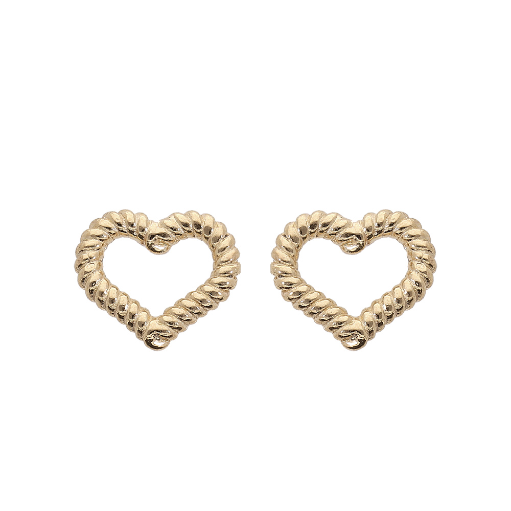 Boucles d\'oreille en argent rhodi� et dorure jaune coeur torsad� ajour� et fermoir poussette - Vue 1