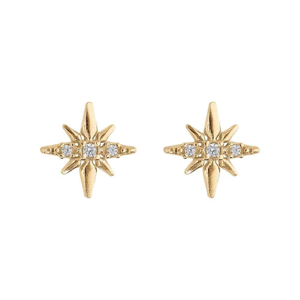 Boucles d\'oreille en argent rhodi� et dorure jaune �toile Edelweis avec oxydes blancs et fermoir poussette Edelweiss - Vue 1