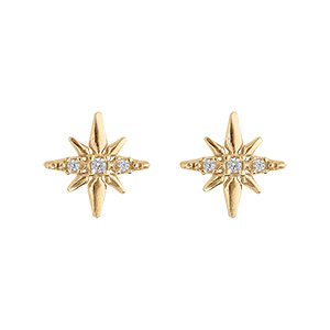 Boucles d'oreille en argent rhodi� et dorure jaune �toile Edelweis avec oxydes blancs et fermoir poussette Edelweiss