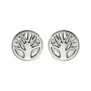 Boucles d\'oreille en argent rhodi et nacre blanche motif arbre de vie et fermoir poussette - Vue 1
