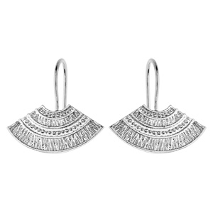 Boucles d\'oreille en argent rhodié ethnique éventail et fermoir crochet - Vue 1