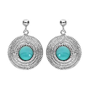 Boucles d\'oreille en argent rhodié ethnique ronde avec pierre amazonite et fermoir poussette - Vue 1