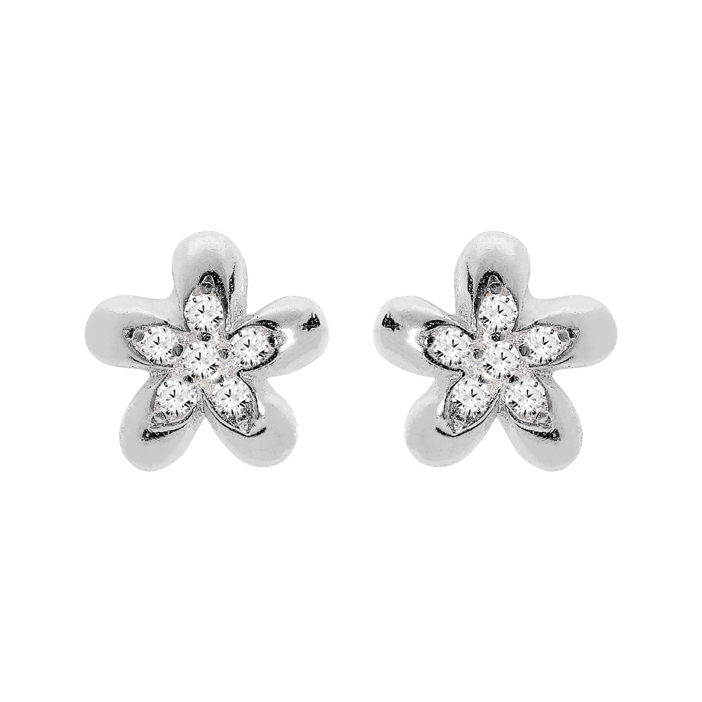 Boucles d\'oreille en argent rhodi� �toile d\'oxydes blancs et fermoir poussette - Vue 1