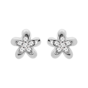 Boucles d\'oreille en argent rhodi toile d\'oxydes blancs et fermoir poussette - Vue 1