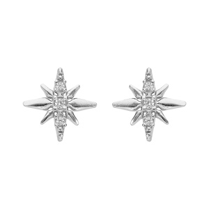 Boucles d\'oreille en argent rhodi toile Edelweis avec oxydes blancs et fermoir poussette - Vue 1