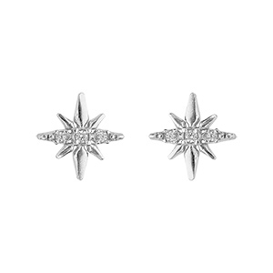 Boucles d'oreille en argent rhodi� �toile Edelweis avec oxydes blancs et fermoir poussette Edelweiss