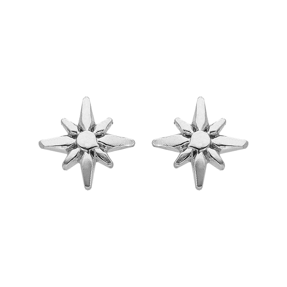 Boucles d\'oreille en argent rhodi� �toile Edelweis et fermoir poussette - Vue 1