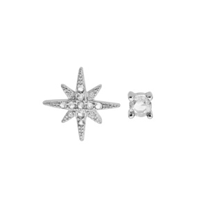 Boucles d\'oreille en argent rhodi 1 toile pave d\'oxydes blancs sertis et 1 oxyde serti griffe et fermoir poussette - Vue 1