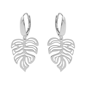 Boucles d\'oreille en argent rhodi feuille ajoure suspendue et fermoir dormeuse - Vue 1