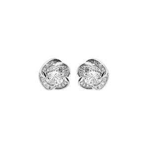 Boucles d\'oreille en argent rhodi fleur stylise avec oxydes blancs et fermoir poussette - Vue 1