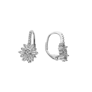 Boucles d\'oreille en argent rhodi flocon de neige oxyde blanc sertis et fermoir dormeuse - Vue 1