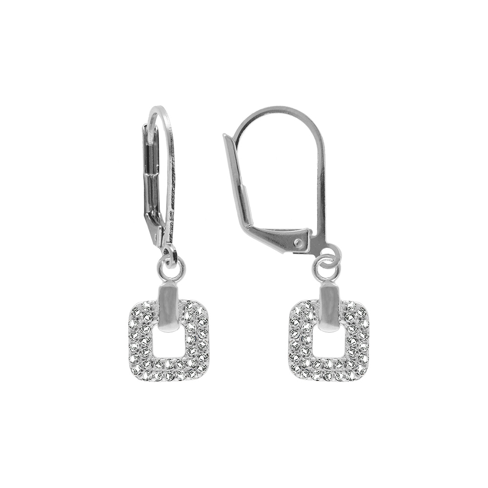 Boucles d\'oreille en argent rhodi� forme carr�e oxydes blancs sertis,fermoir dormeuse - Vue 1
