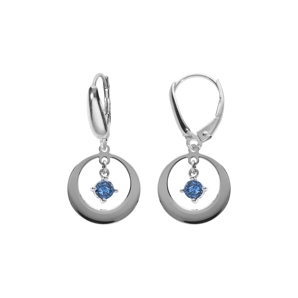 Boucles d\'oreille en argent rhodi�, forme cercle avec un oxyde bleu fonc� pendant, fermoir dormeuse
�,  cercle et oxyde bleu fonc� - Vue 1