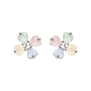 Boucles d\'oreille en argent rhodi forme fleur verre opaque pastel et fermoir poussette - Vue 1