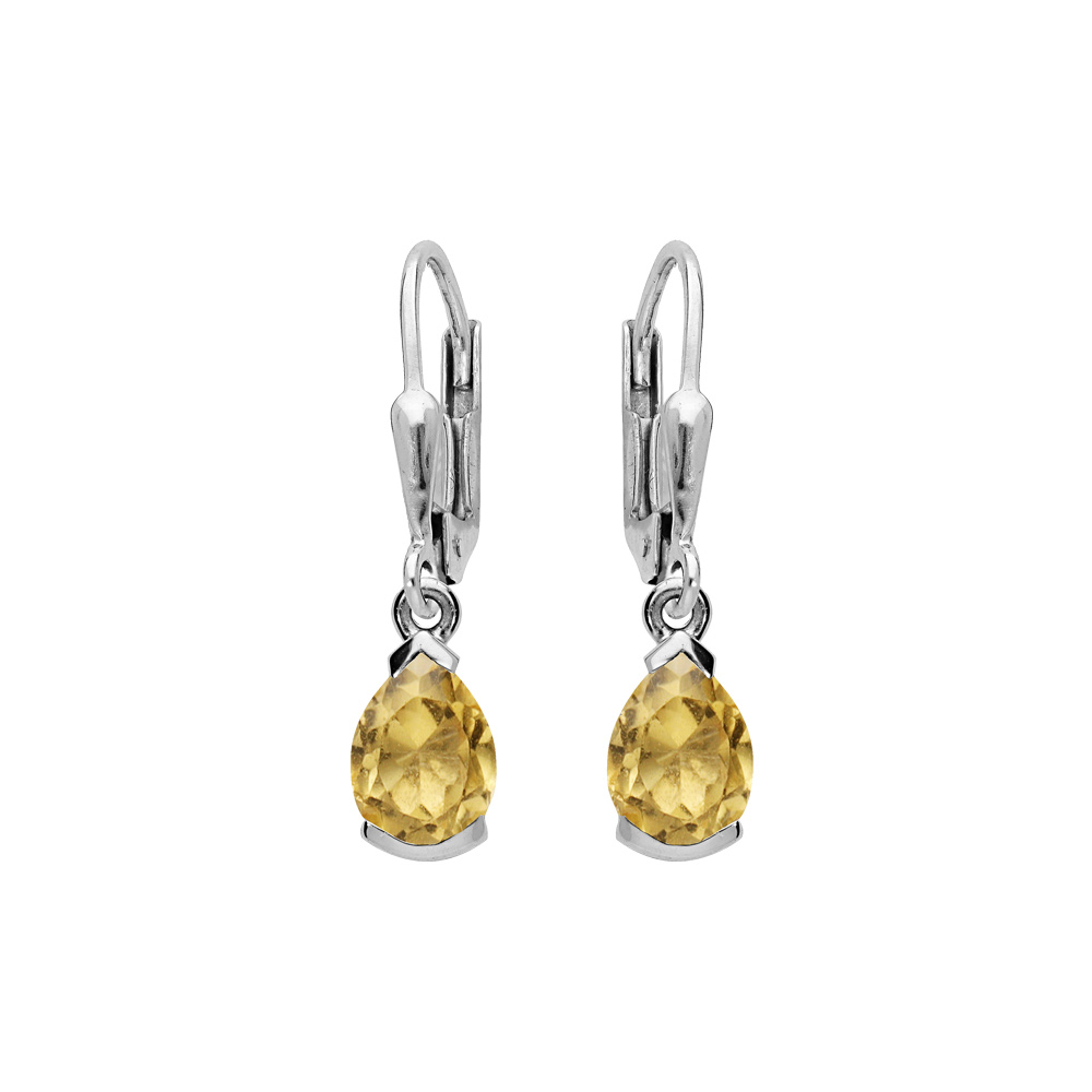 Boucles d\'oreille en argent rhodi� forme poire Citrine v�ritable 7x5mm et fermoir dormeuse - Vue 1