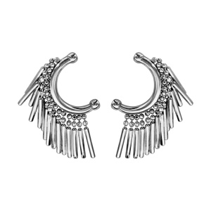 Boucles d\'oreille en argent rhodié forme un arc avec baguettes suspendues et fermoir poussette - Vue 1