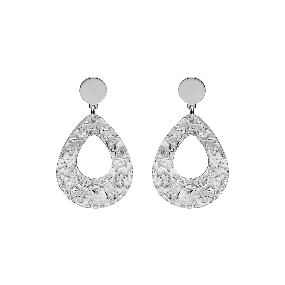 Boucles d\'oreille en argent rhodi� goutte martel�e avec fermoir poussette - Vue 1