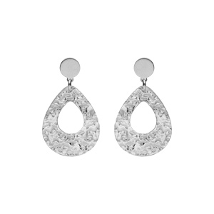 Boucles d\'oreille en argent rhodi goutte martele avec fermoir poussette - Vue 1