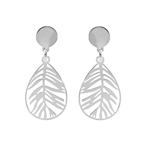 Boucles d\'oreille en argent rhodi goutte motif feuillage suspendue et fermoir poussette - Vue 1