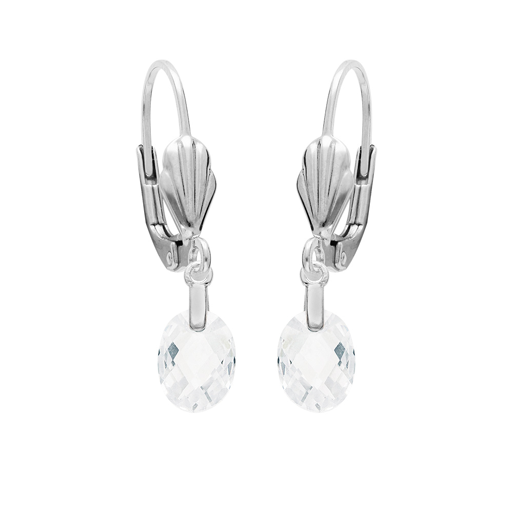 Boucles d\'oreille en argent rhodi� goutte oxyde blanc facett� et fermoir dormeuse - Vue 1