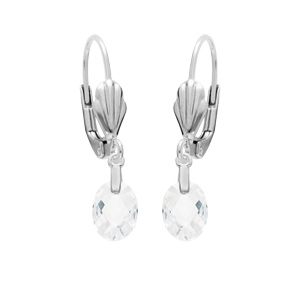 Boucles d\'oreille en argent rhodi goutte oxyde blanc facett et fermoir dormeuse - Vue 1